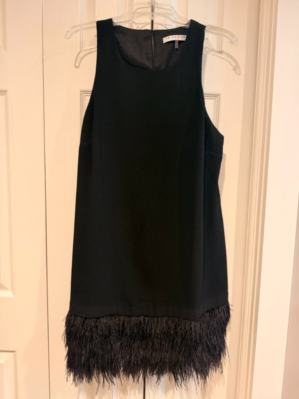 Trina Turk Black Mini Dress with Removable Ostrich Feather Trim, Size 12
